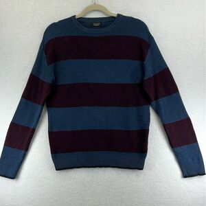 Zara Man Pullover Sweater Sz S/M* Blue/Purple Crew Neck Striped Cotton Blend